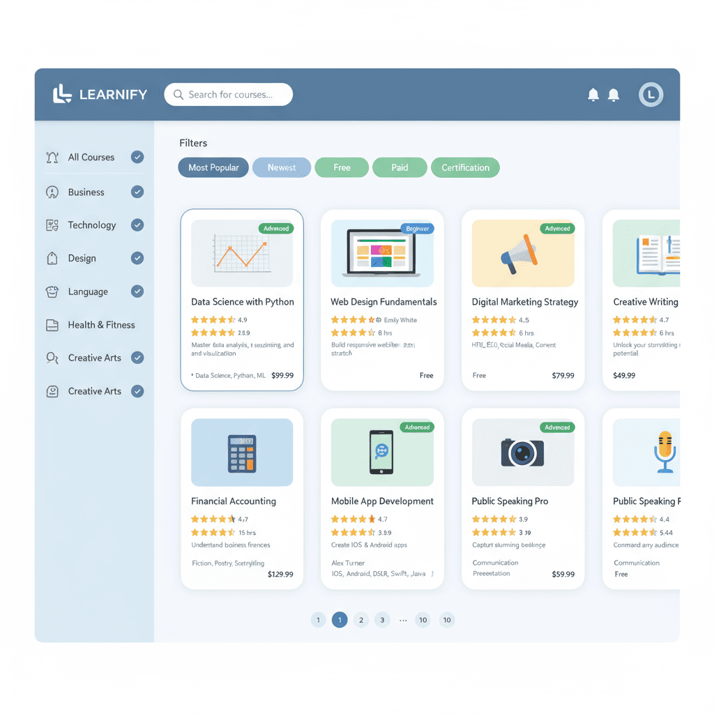 Learning Management System (LMS) screen 1